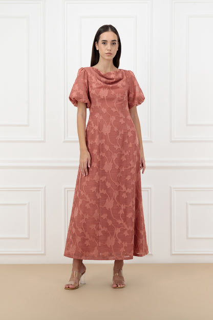 Floral Jacquard Chiffon Farasha Abaya Set with Loose Collar Dress