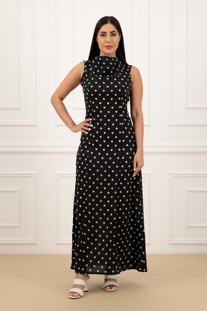 Puff Sleeve Polka Abaya & Loose Collar Dress Set