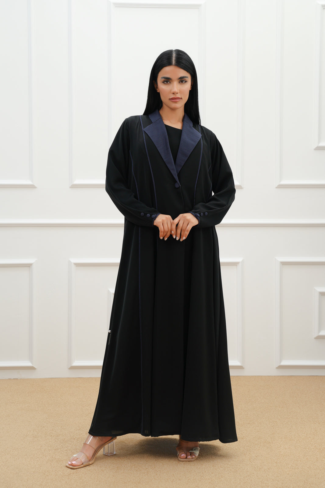 Two tone double breasted collar abaya