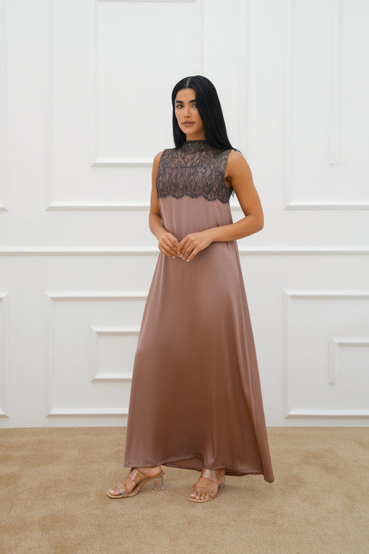 Lace sleveeless silk dress