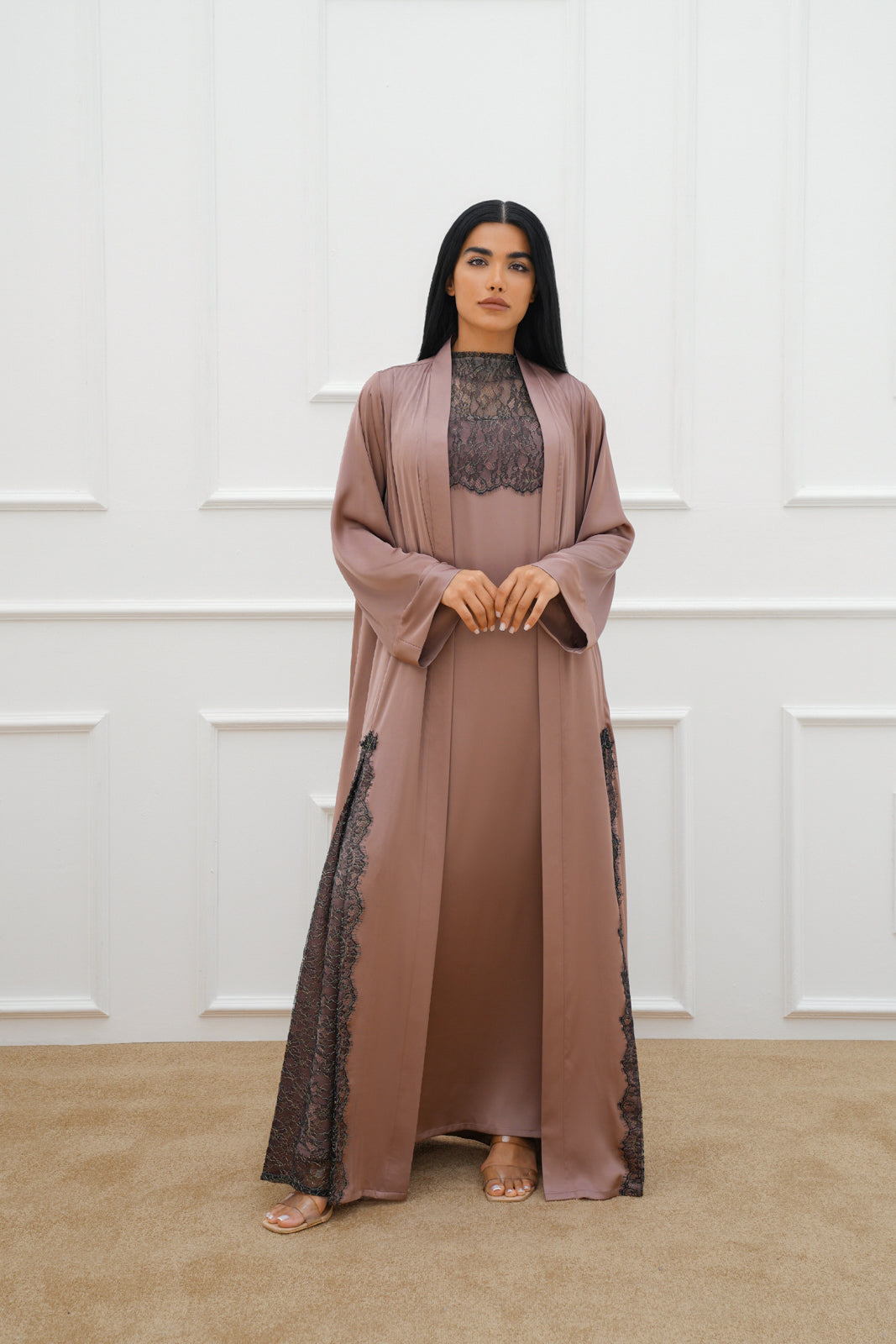 Lace silk Abaya Set