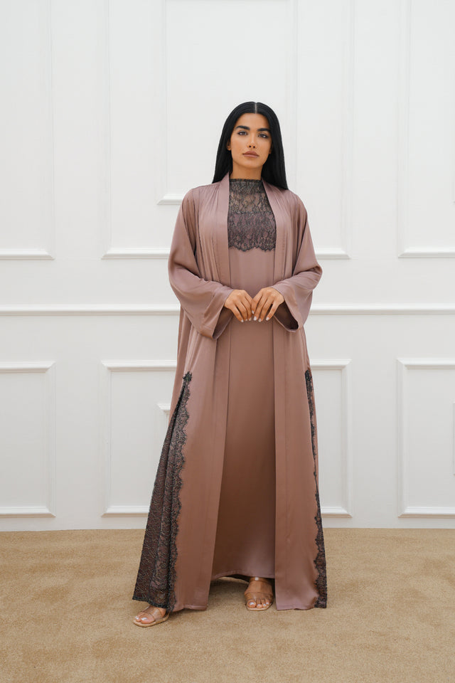 Lace silk Abaya Set
