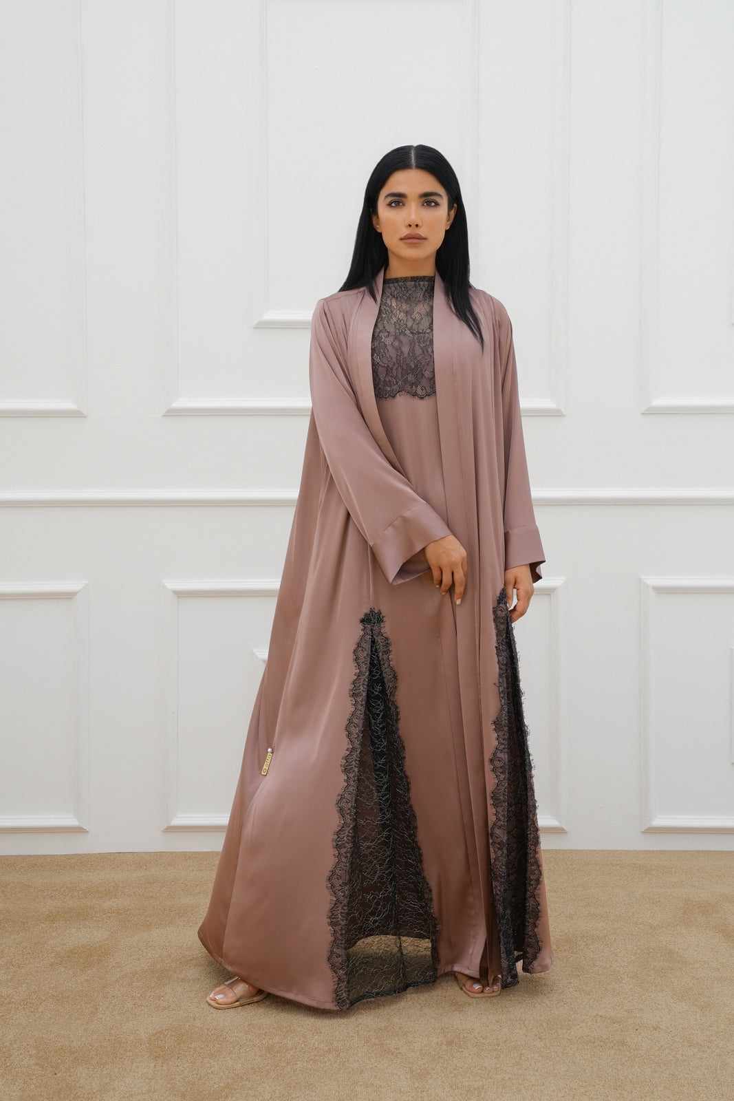 Lace silk abaya(Set)