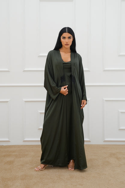 Lace pleated silk abaya