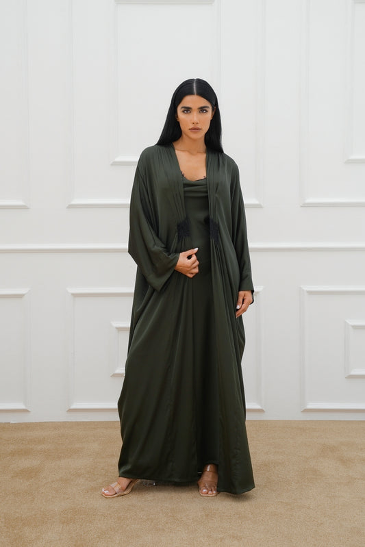 Lace pleated silk Abaya