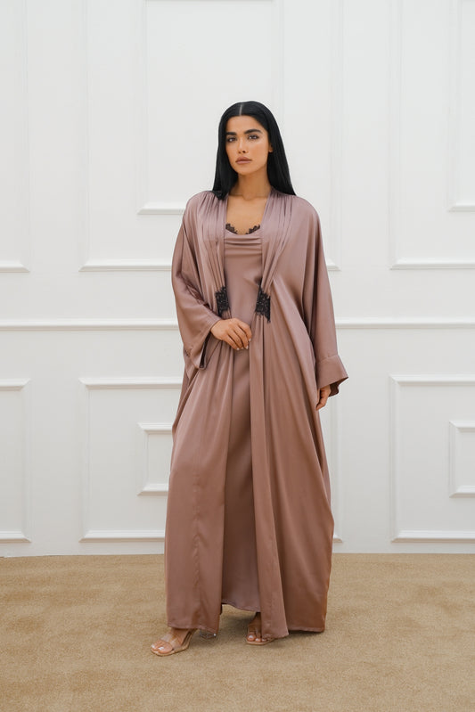 Lace pleated silk Abaya Set