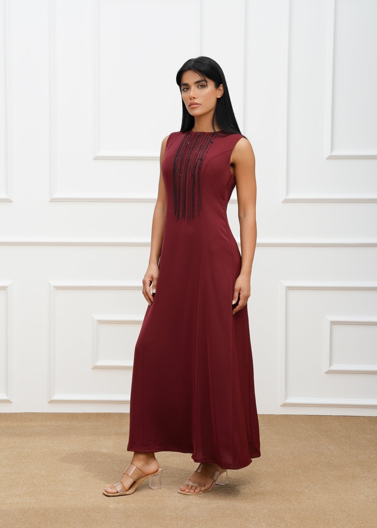 Dela Fringe Trim cut and embroidered details abaya  and dress (SET)