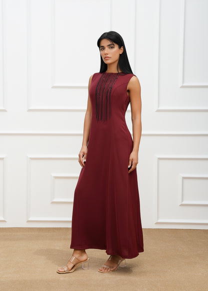 Dela Fringe Trim cut and embroidered details abaya  and dress (SET)