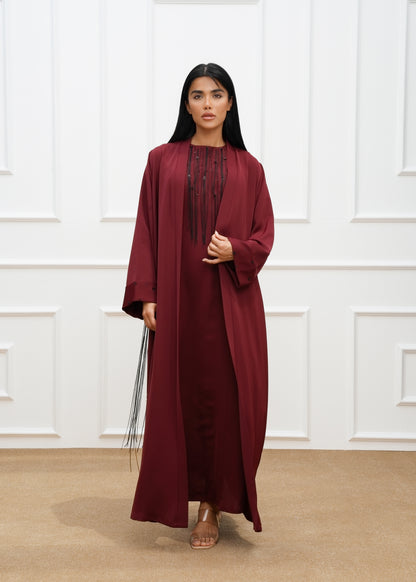 Dela Fringe Trim cut and embroidered details abaya  and dress (SET)