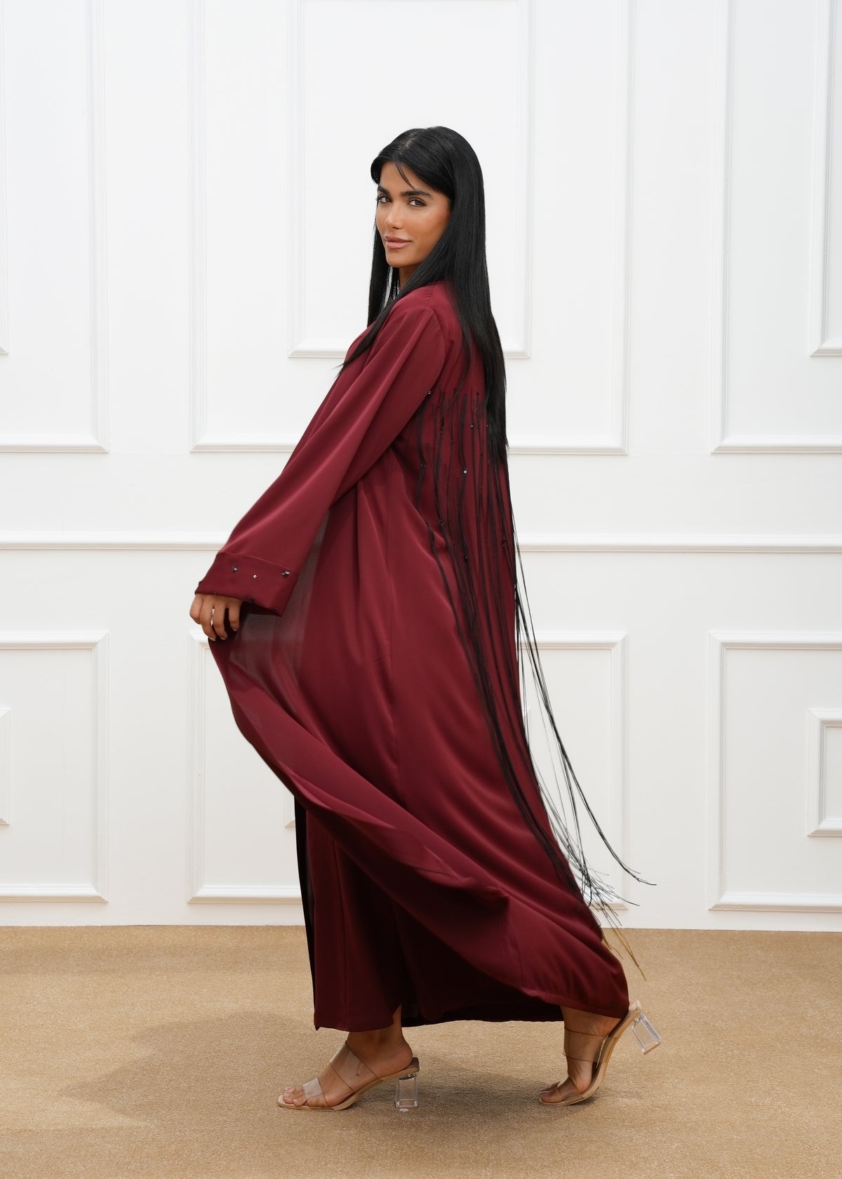Dela Fringe Trim cut and embroidered details abaya  and dress (SET)