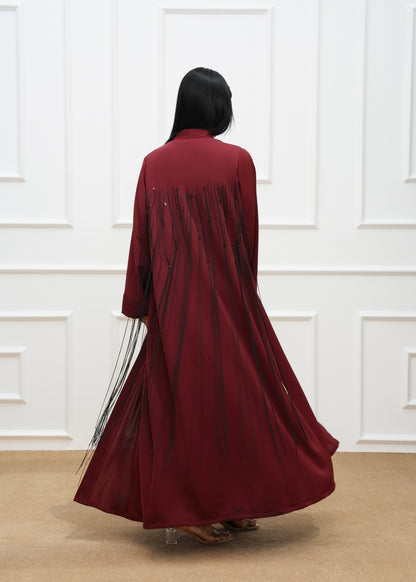 Dela Fringe Trim cut and embroidered details abaya  and dress (SET)