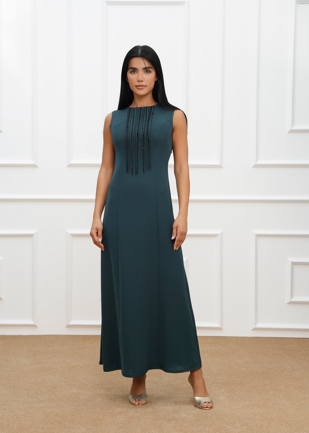 Dela Fringe Trim cut and embroidered details abaya  and dress (SET)