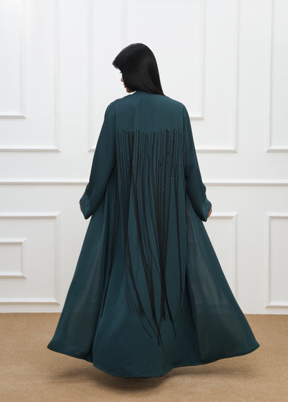 Dela Fringe Trim cut and embroidered details abaya  and dress (SET)