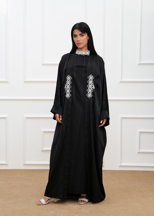 Floral lace trime silk Farasha Abaya Set