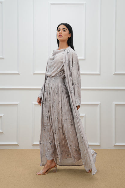 Textured Printed farasha cut abaya