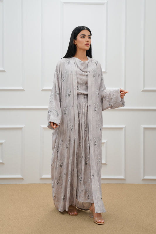 Textured Printed farasha cut abaya