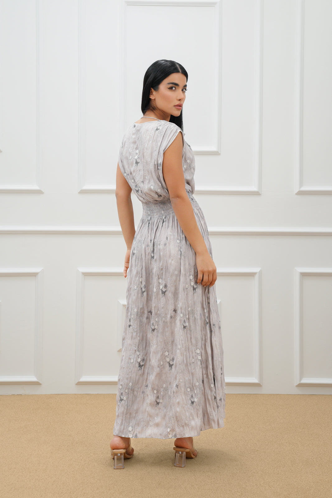 Smocked elastic waist dress