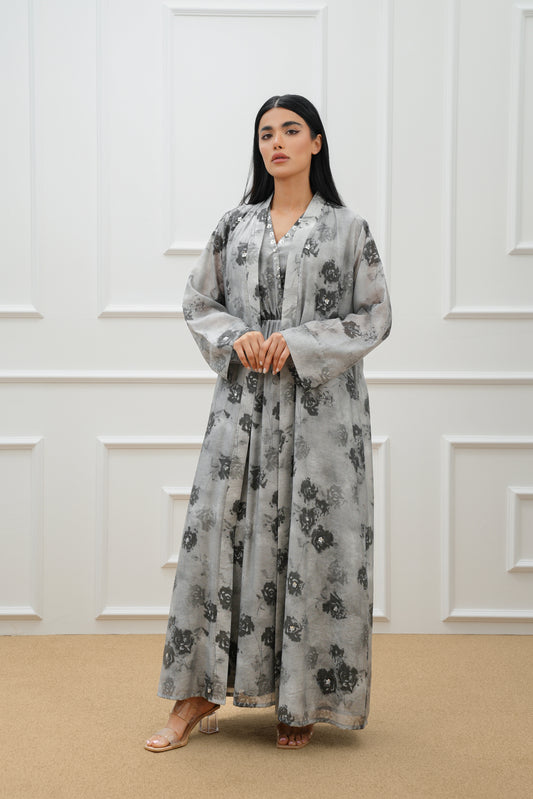 Rose embroidered cotton abaya