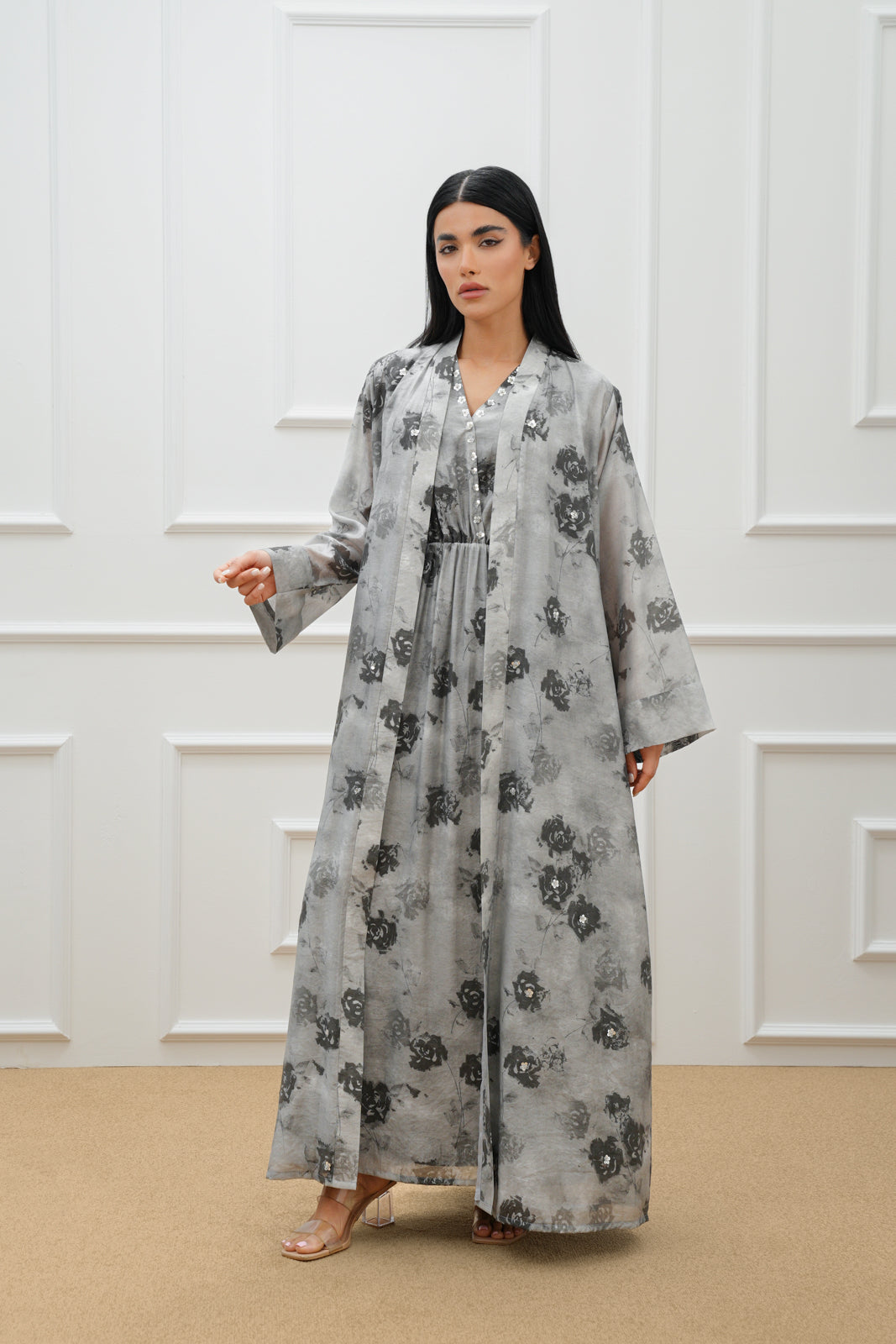 Rose Embroidered Abaya Set
