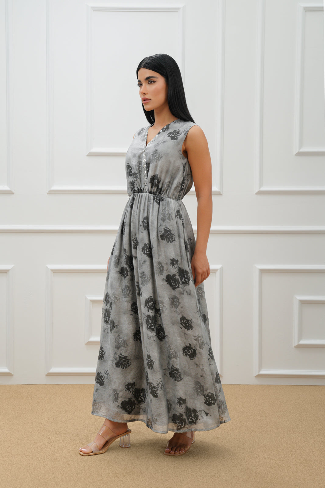 Embroidered neckline dress