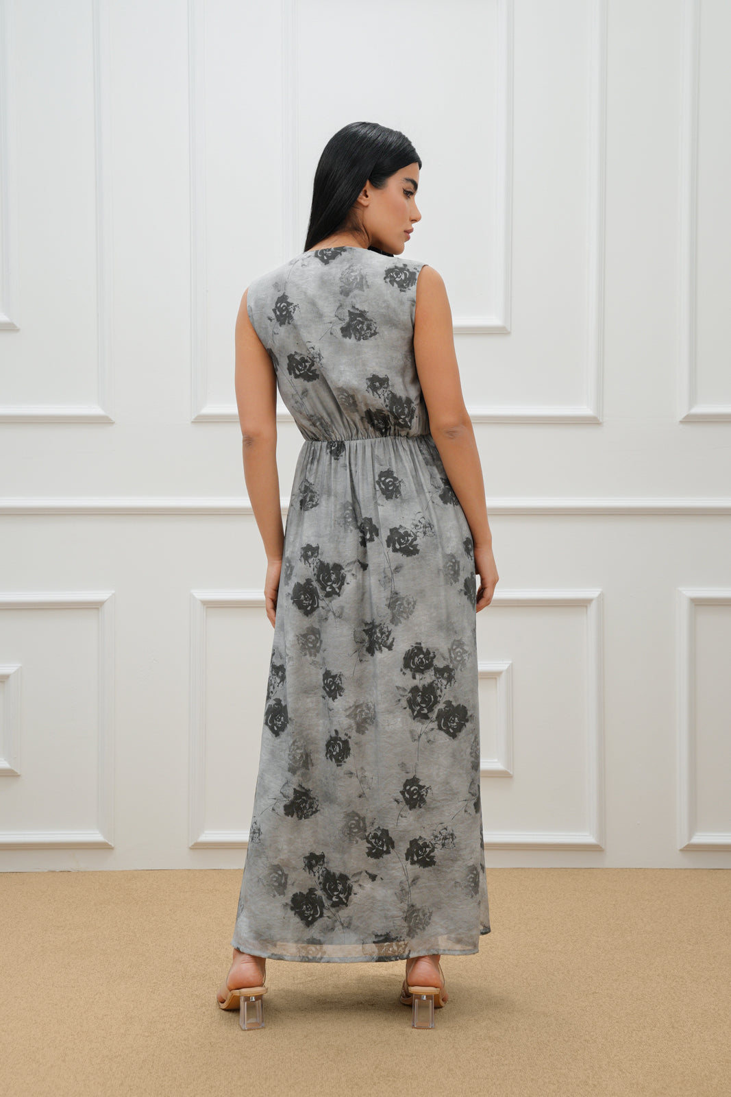 Embroidered neckline dress