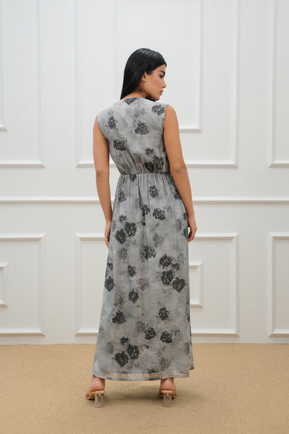 Embroidered neckline dress