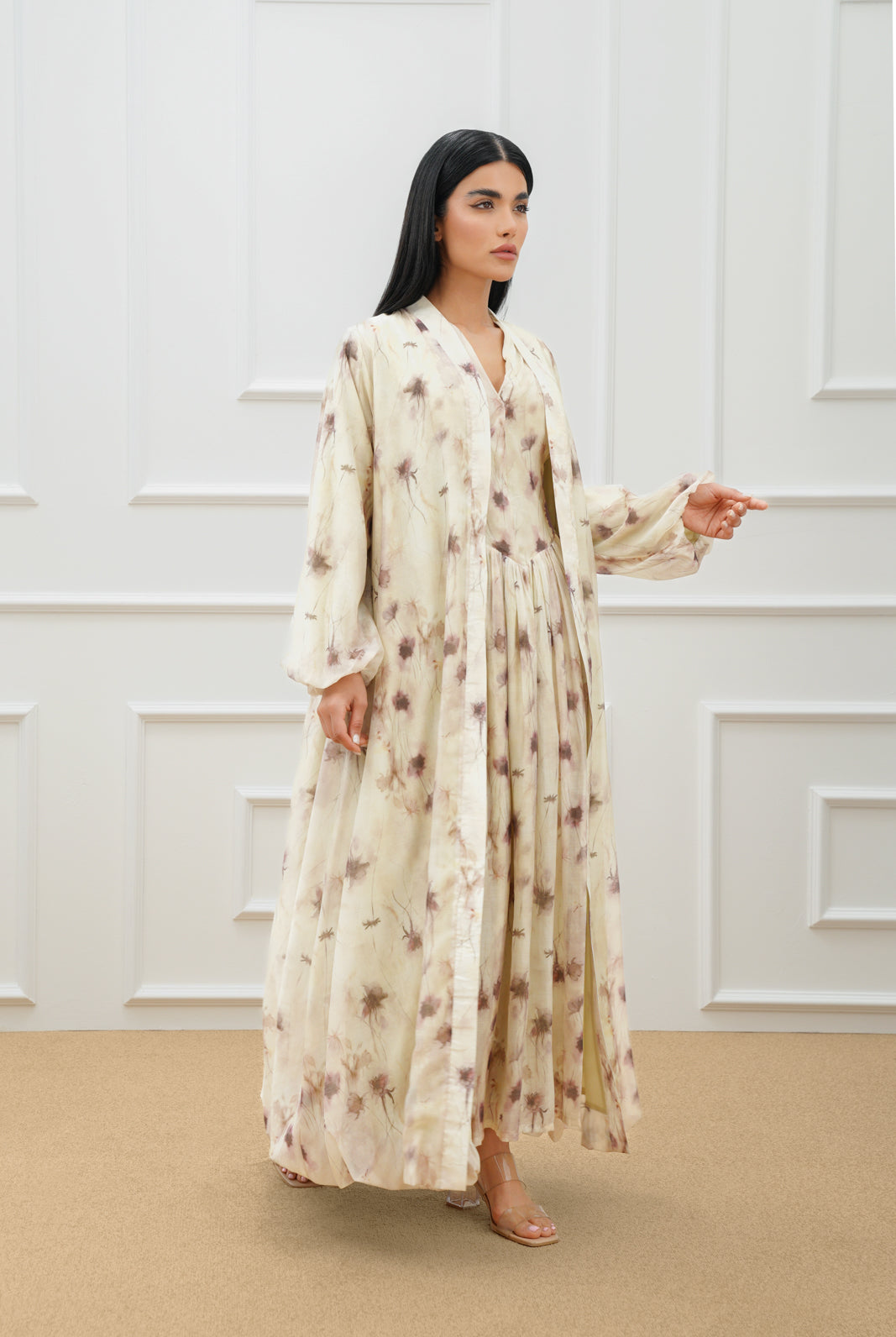 Floral gathered hem abaya