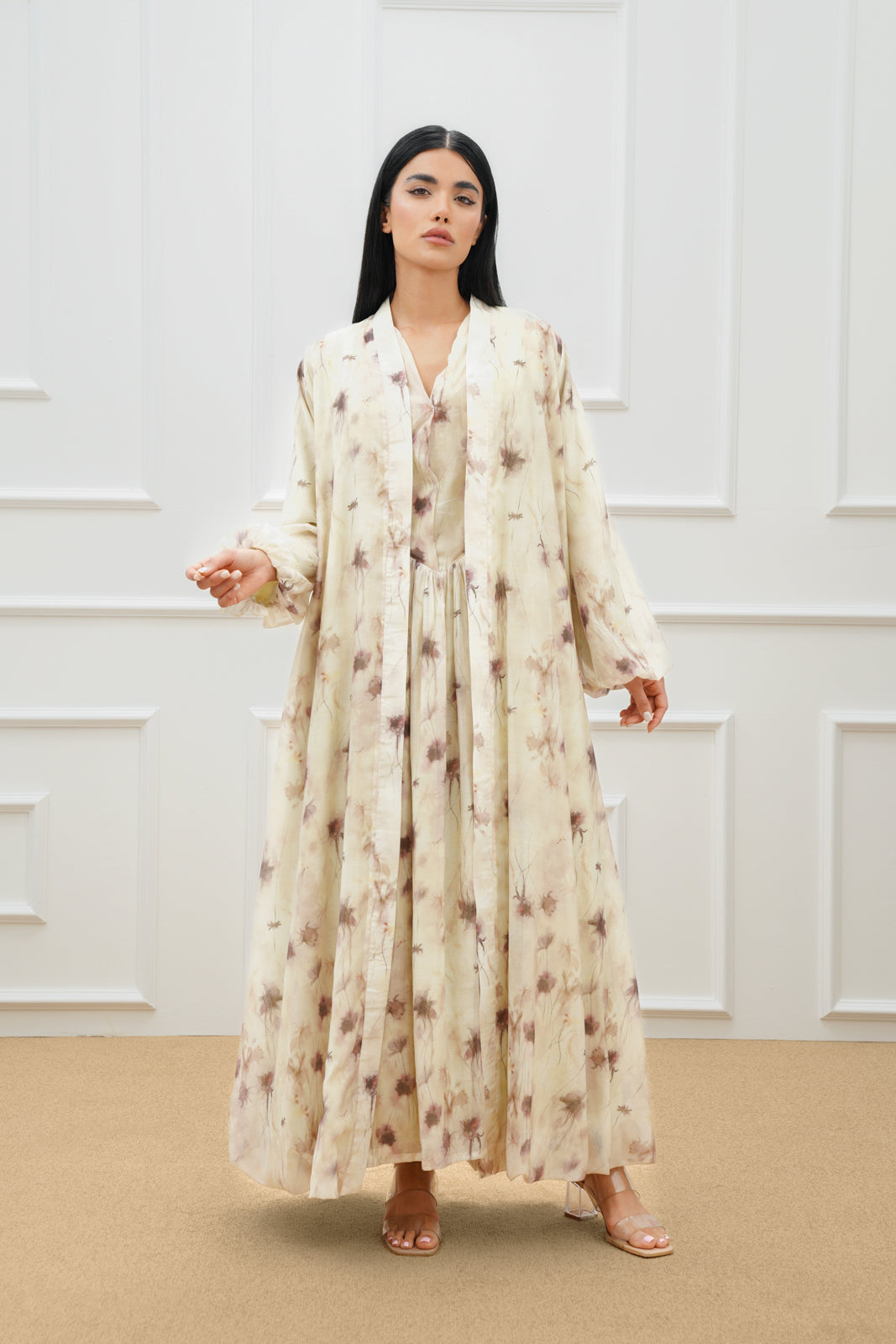 Floral Abaya & Corset Dress Set