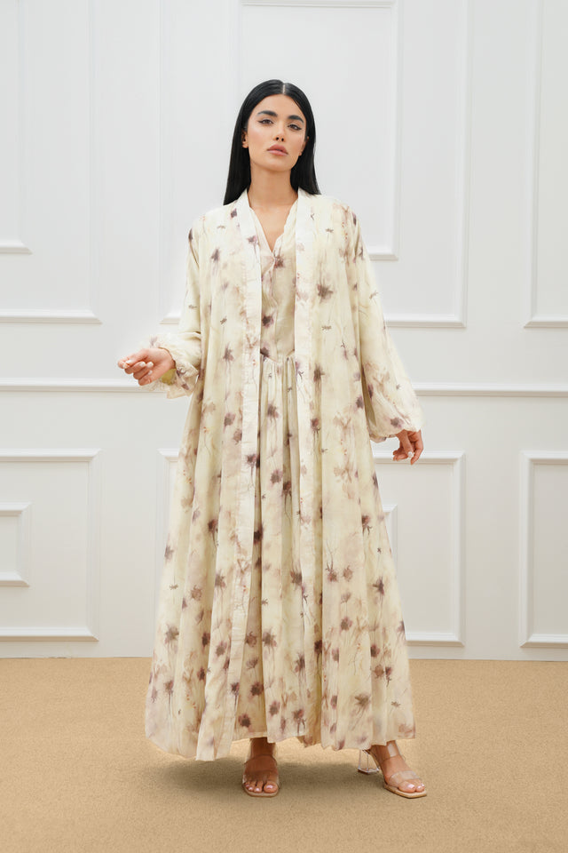 Floral Abaya & Corset Dress Set