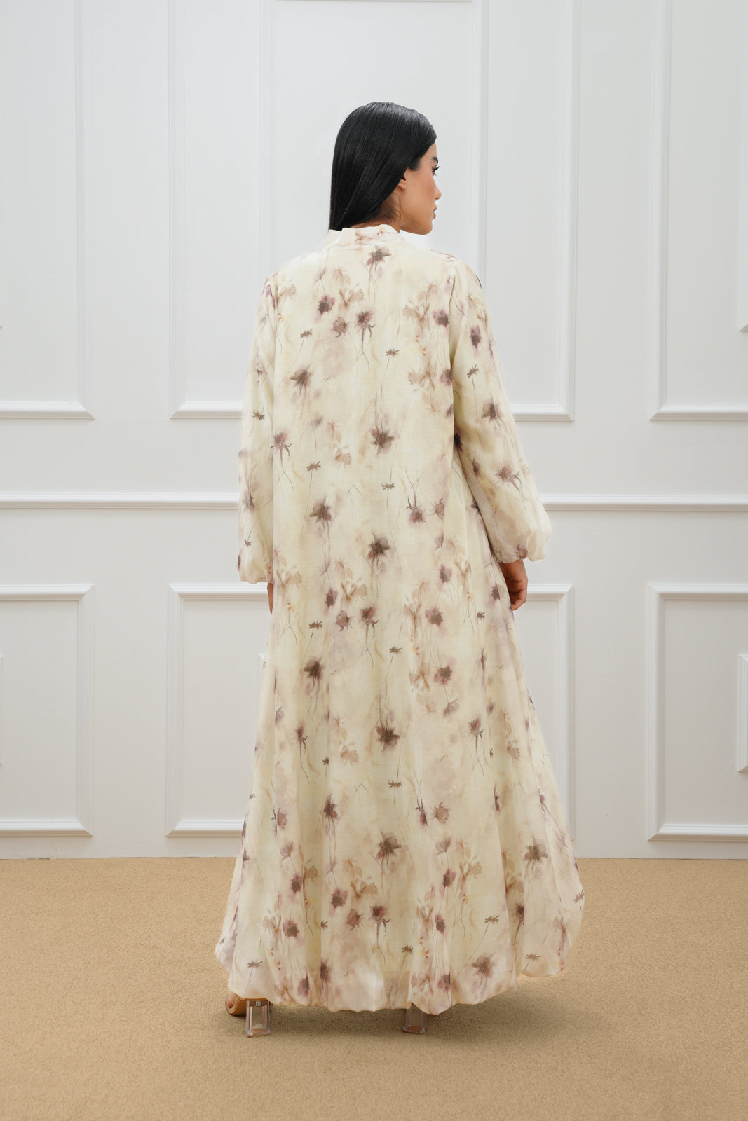 Floral gathered hem abaya