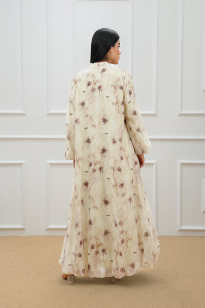 Floral gathered hem abaya
