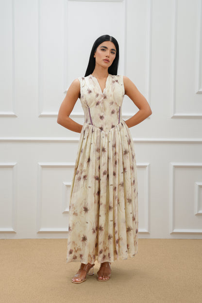 Floral Abaya & Corset Dress Set