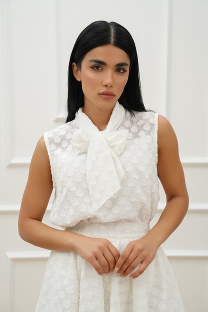 Floral tie neck top
