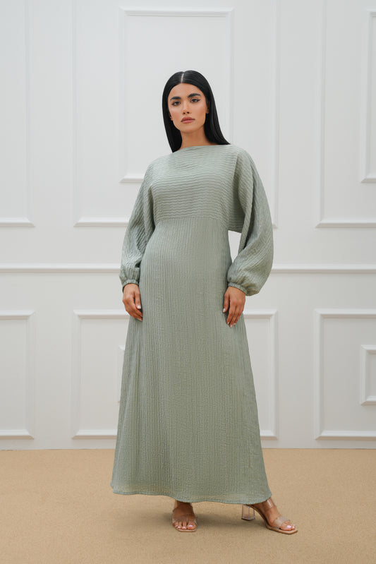 Two-Tone Jacquard Farasha abaya with Butterfly cut dress Set