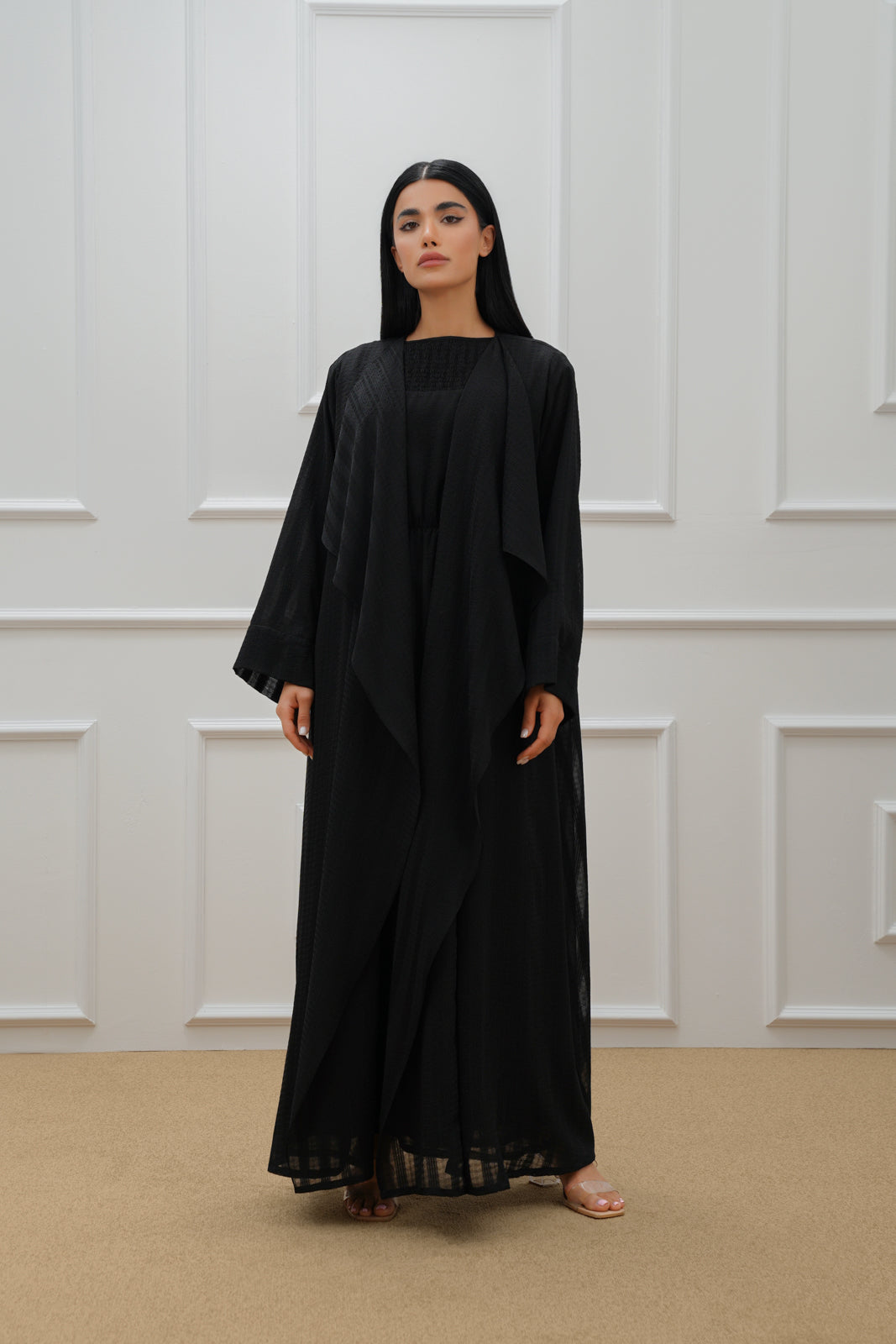 Goemetric checkered organza abaya