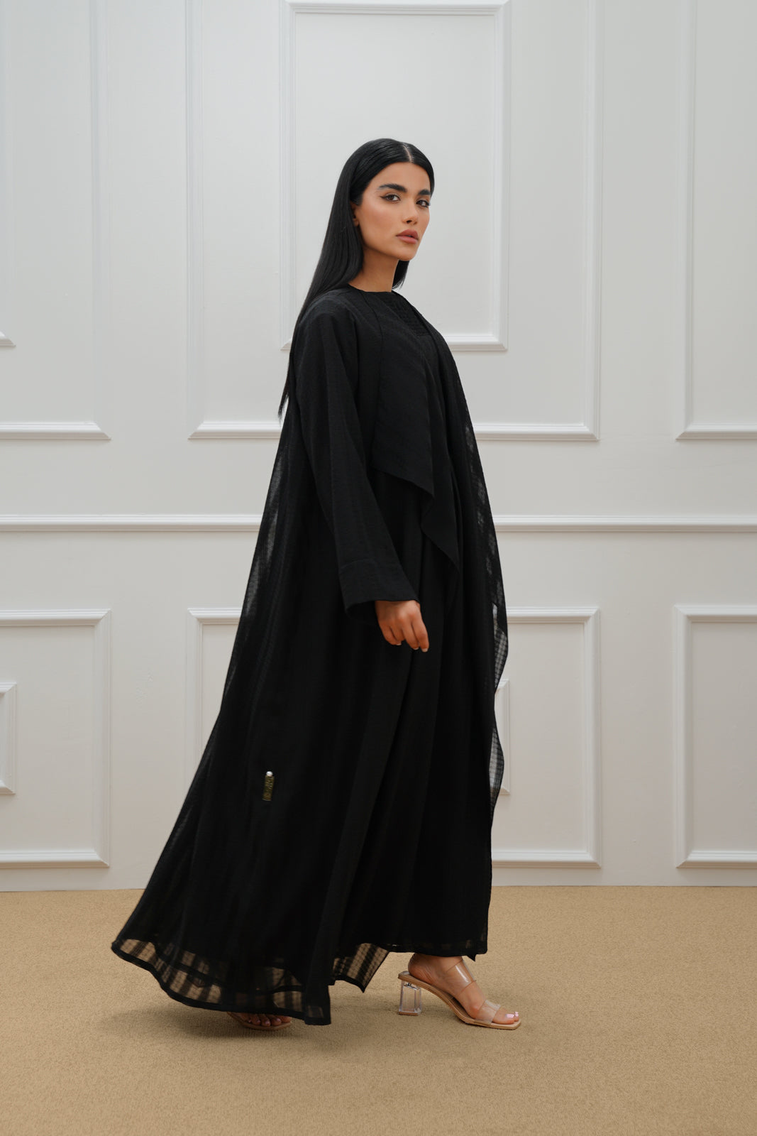 Goemetric checkered organza abaya(Set)