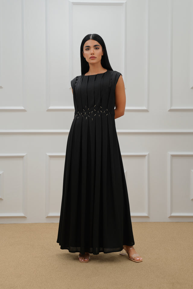 Embroidered Front Pleated Dress