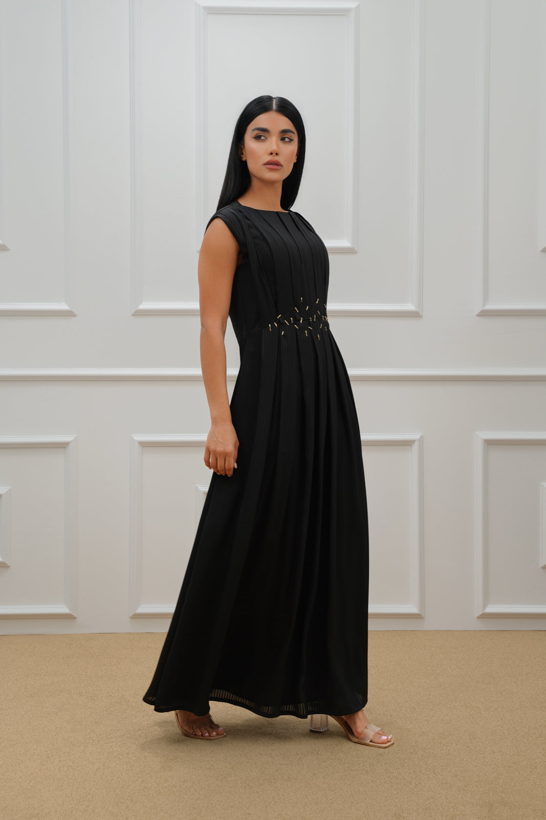 Embroidered Front Pleated Dress