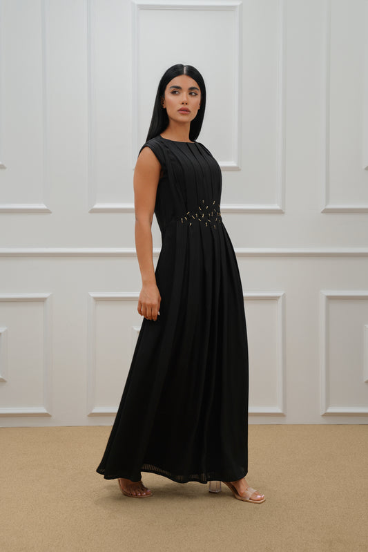 Embroidered Front Pleated Dress