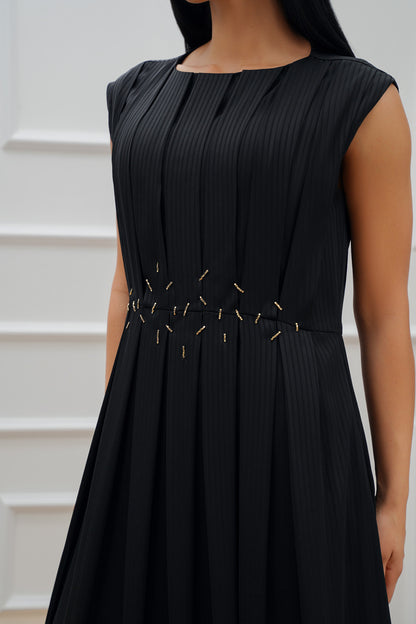 Embroidered Front Pleated Dress