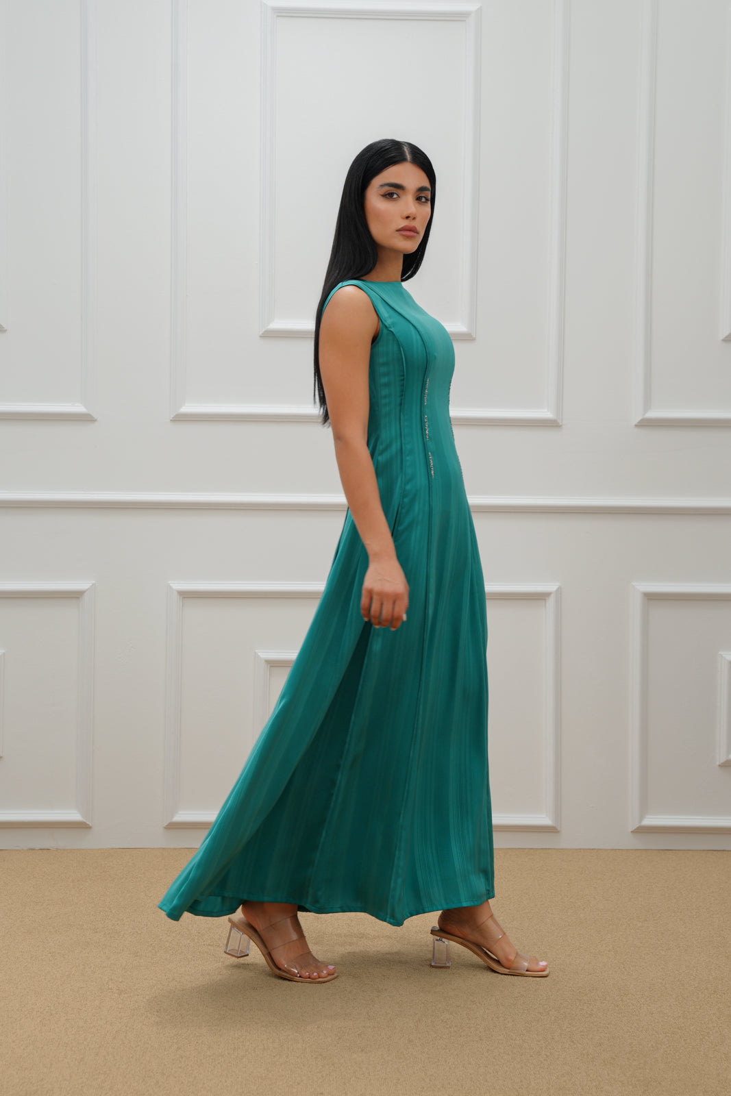 Boat neck embroidered dress