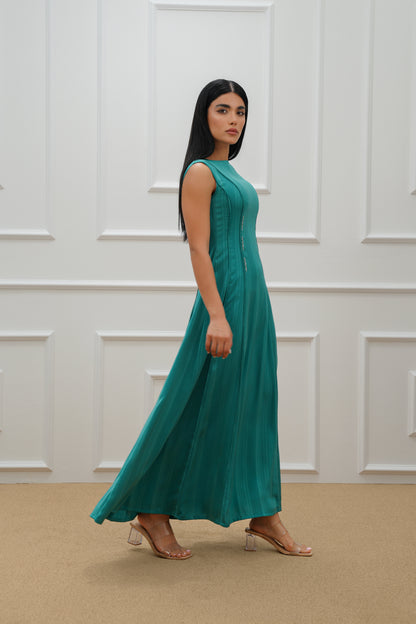 Boat neck embroidered dress