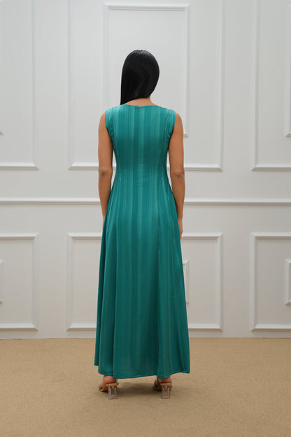 Boat neck embroidered dress