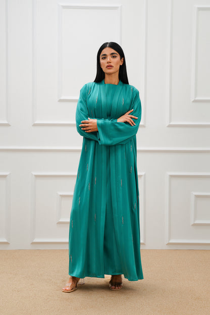 Embroidered Stripe Silk Abaya Set