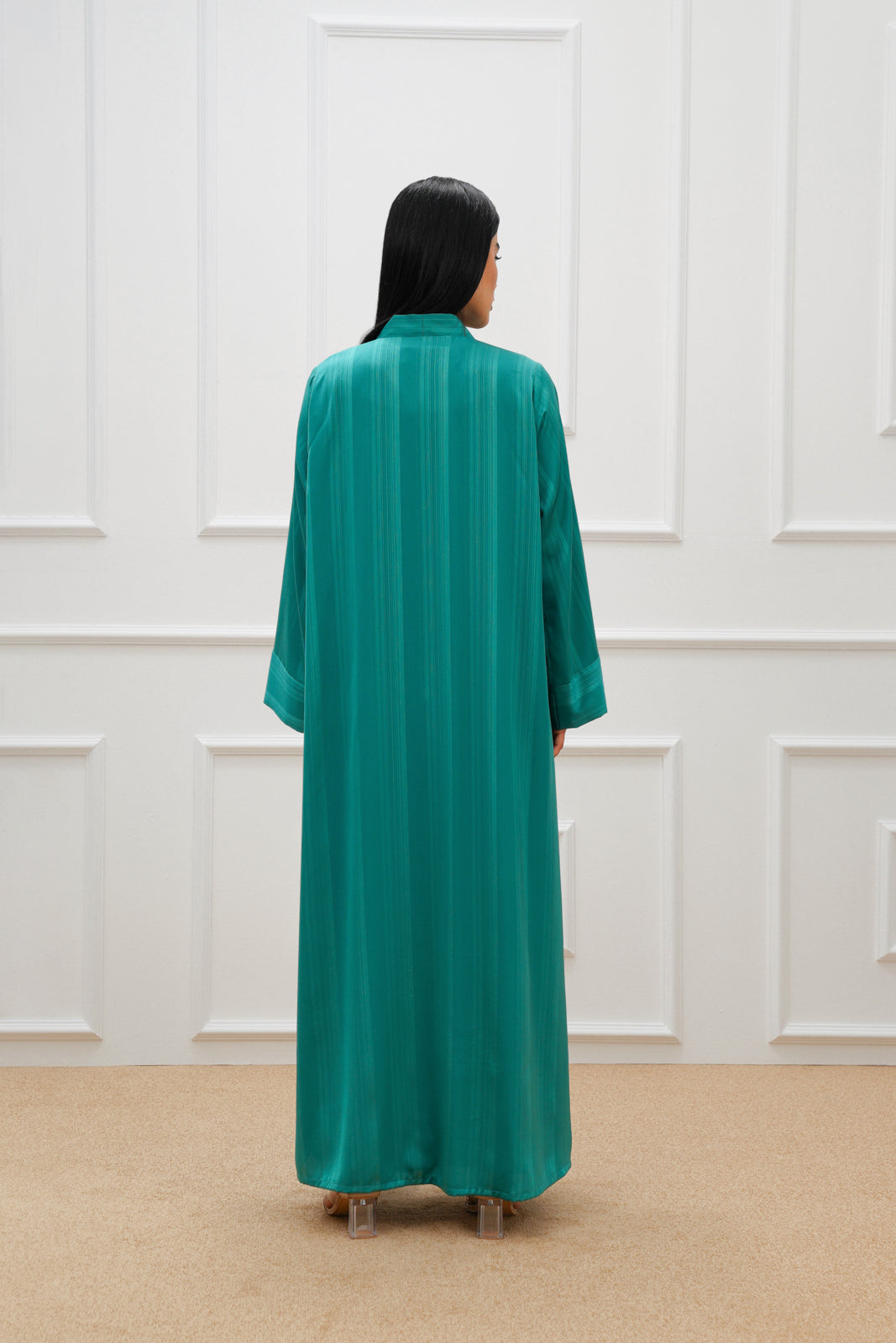 Embroidered stripe silk abaya