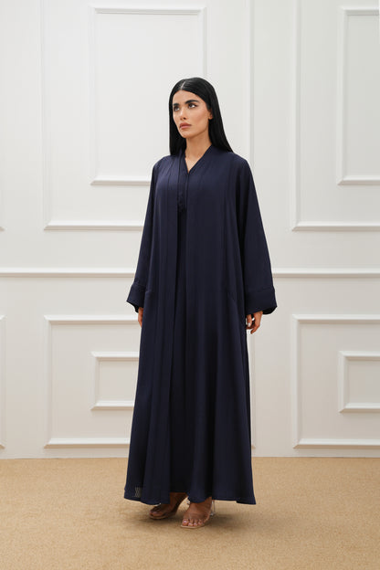 Geometric cut silk abaya with sleeveless dress (SET)