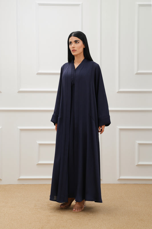 Geometric cut silk abaya with sleeveless dress (SET)