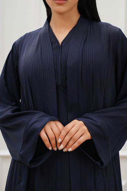 Geometric cut silk abaya with sleeveless dress (SET)
