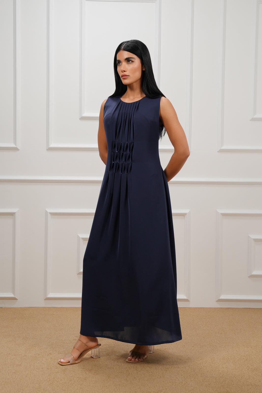 Stone pleated detail dress