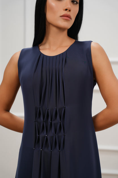Stone pleated detail dress